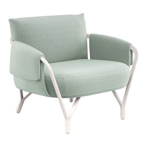 Fabric lounge armchair with metal frame