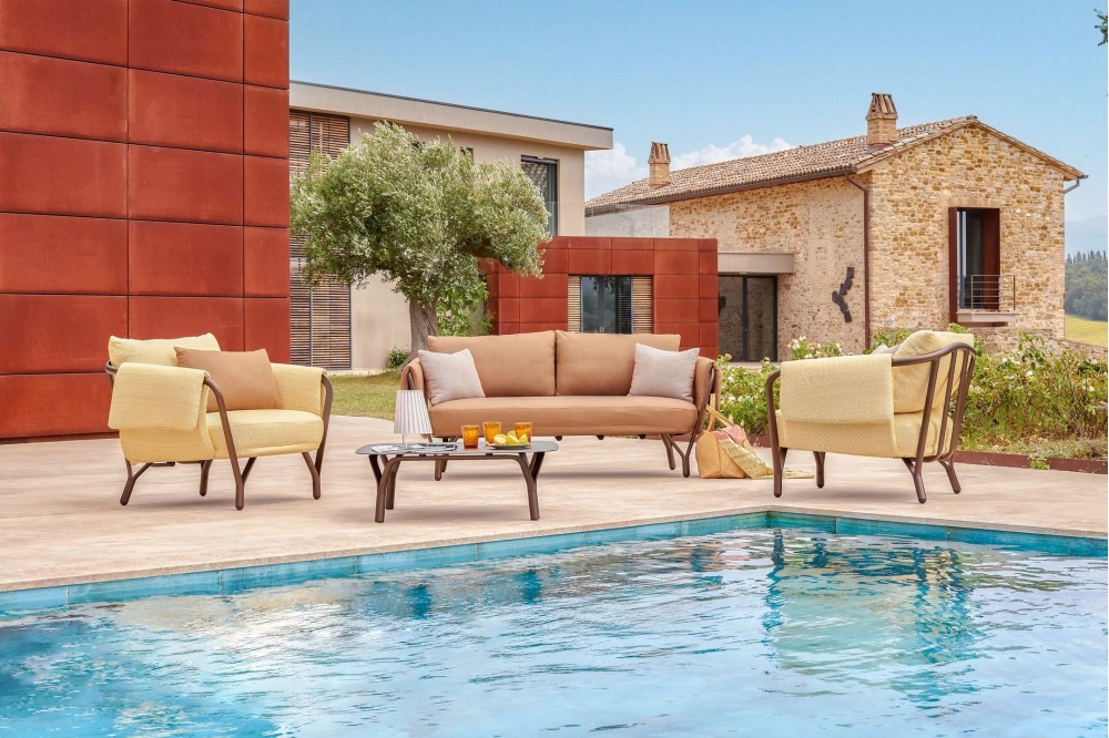 2/3 seater fabric garden sofa with aluminium frame D-9046 Angel