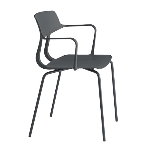 Stackable chair in plastic with metal frame