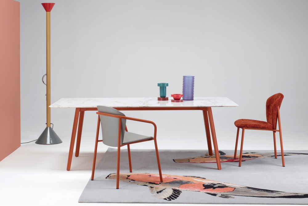 Die-cast aluminium table with a rectangular marble top Squid M 210х100