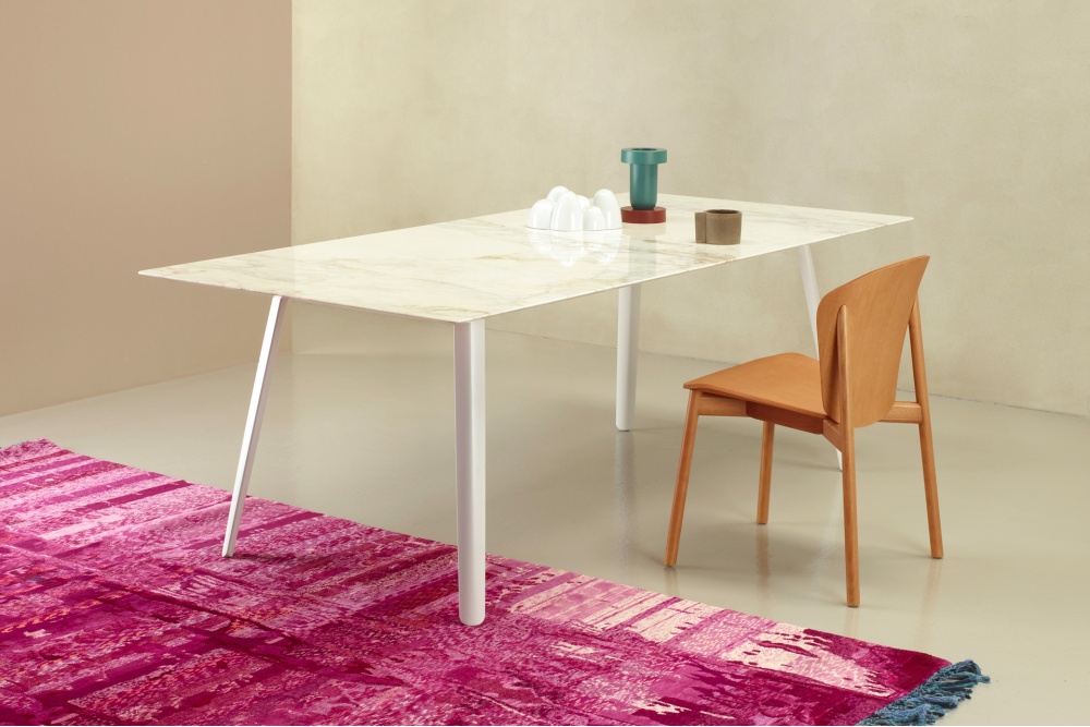 Die-cast aluminium table with a rectangular marble top Squid M 210х100