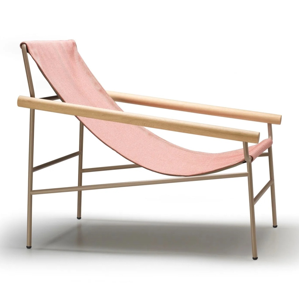 Steel chaise lounger with oak armrests Dress Code Smart Indoor