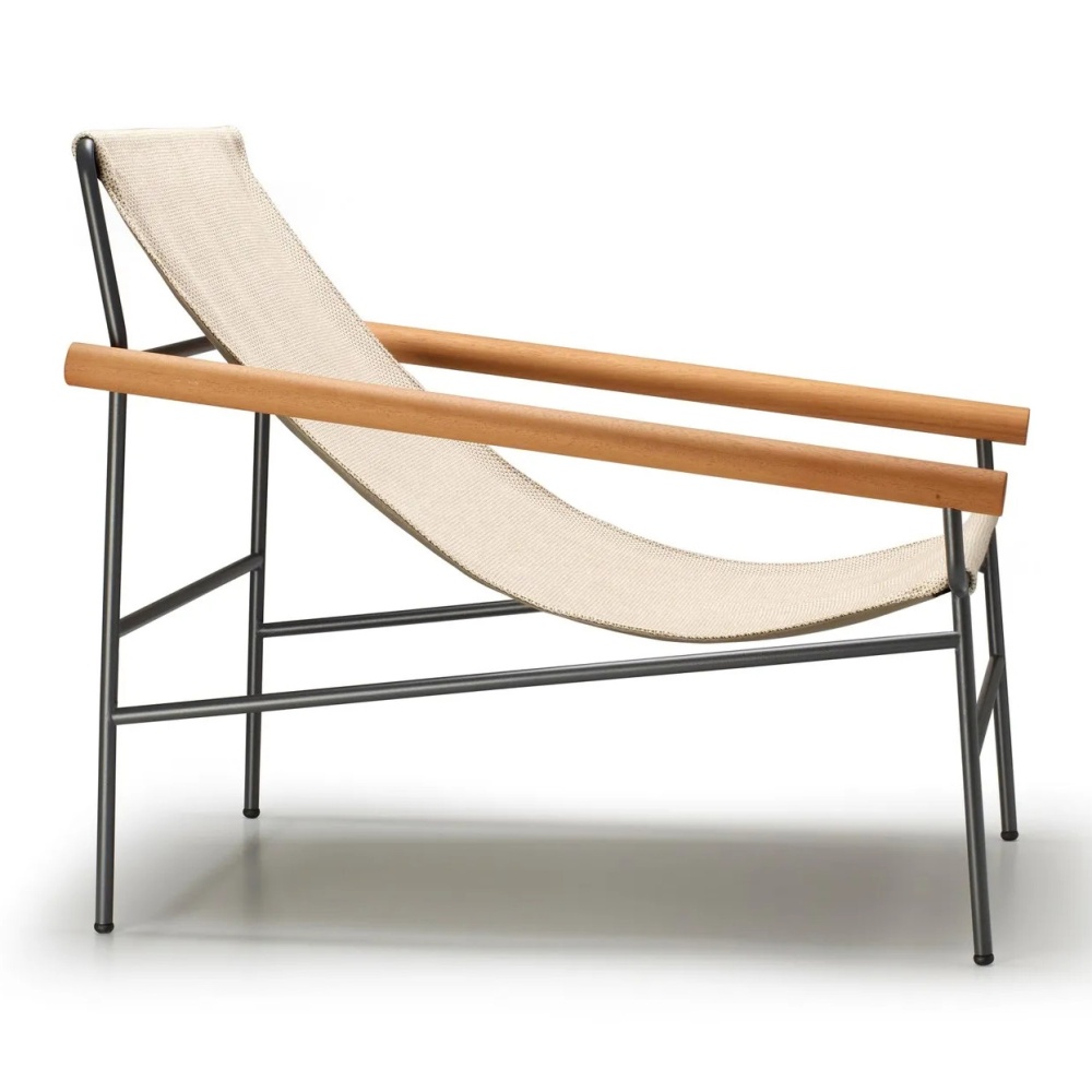 Steel chaise lounger with iroko armrests Dress Code Smart Outdoor