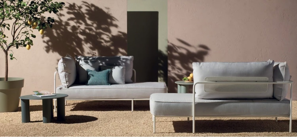 Outdoor metal chaise longue with left armrest FLAP