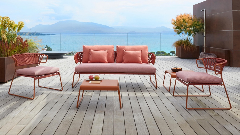 2/3 seater garden metal sofa with braided PVC back D-2885 Lisa Club