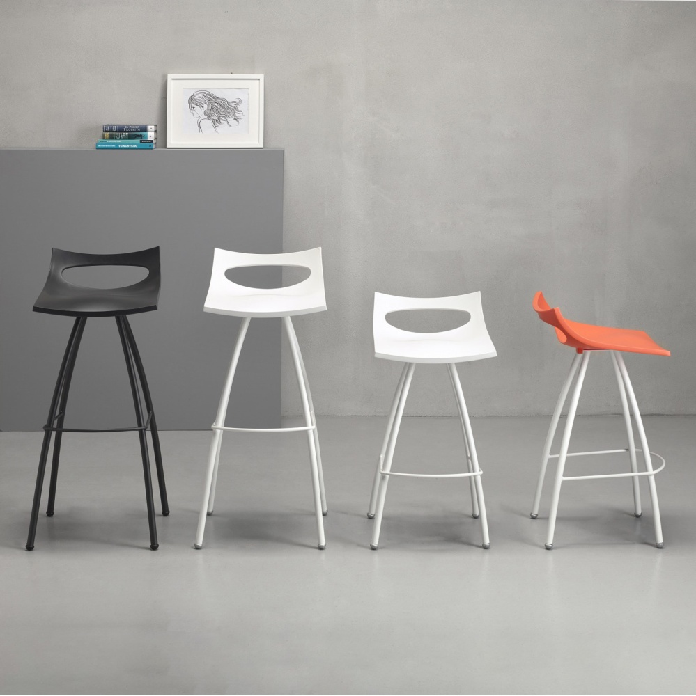Technopolymer bar stool mini with steel trestle base H-2292 Diablito