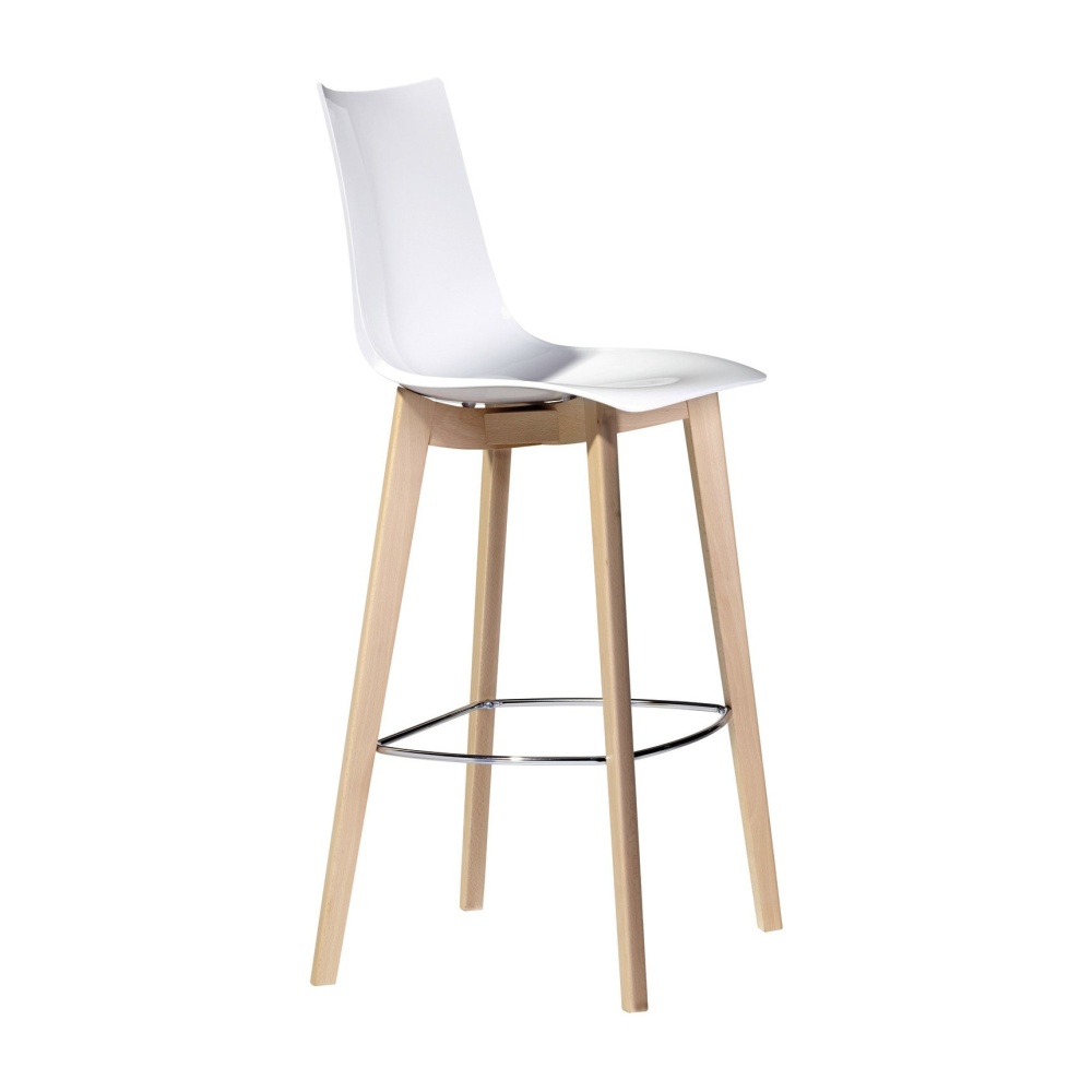 Bar stool with legs in beech and polycarbonate shell H-2810 Natural Zebra