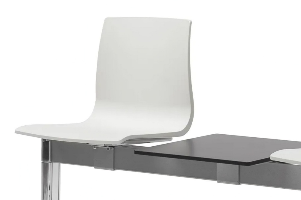 2-seater bench with a fire-retardant technopolymer seats, black HPL shelf and metal frame D-2771 Alice