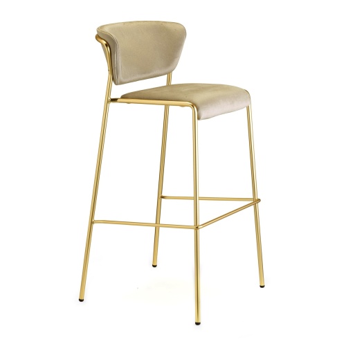 Upholstered bar stool with metal in brass