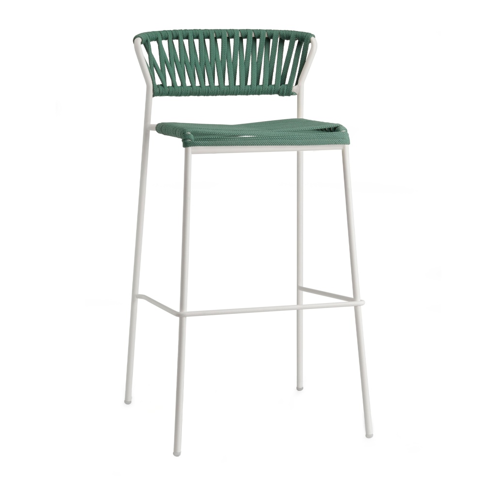 Stackable outdoor bar stool in steel and woven nautical rope H-2871 Lisa Filo