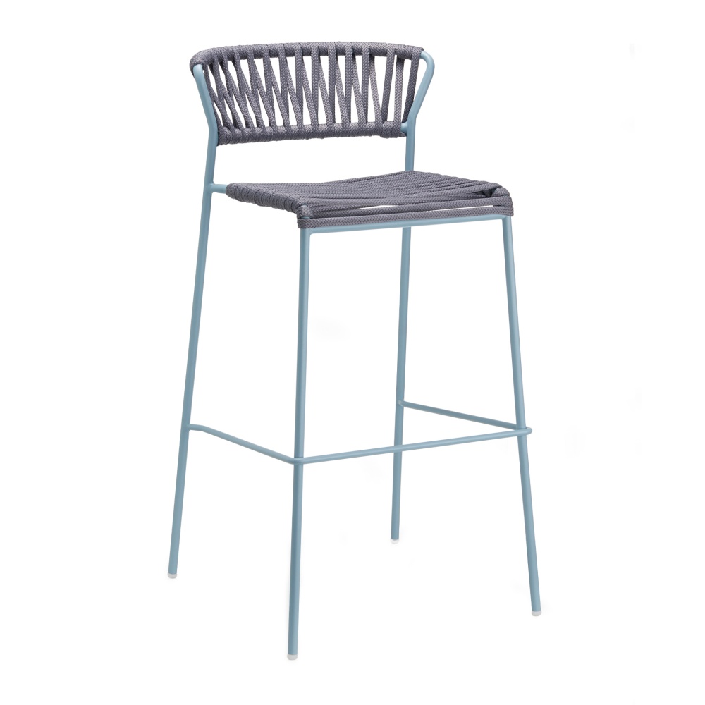 Stackable outdoor bar stool in steel and woven nautical rope H-2871 Lisa Filo