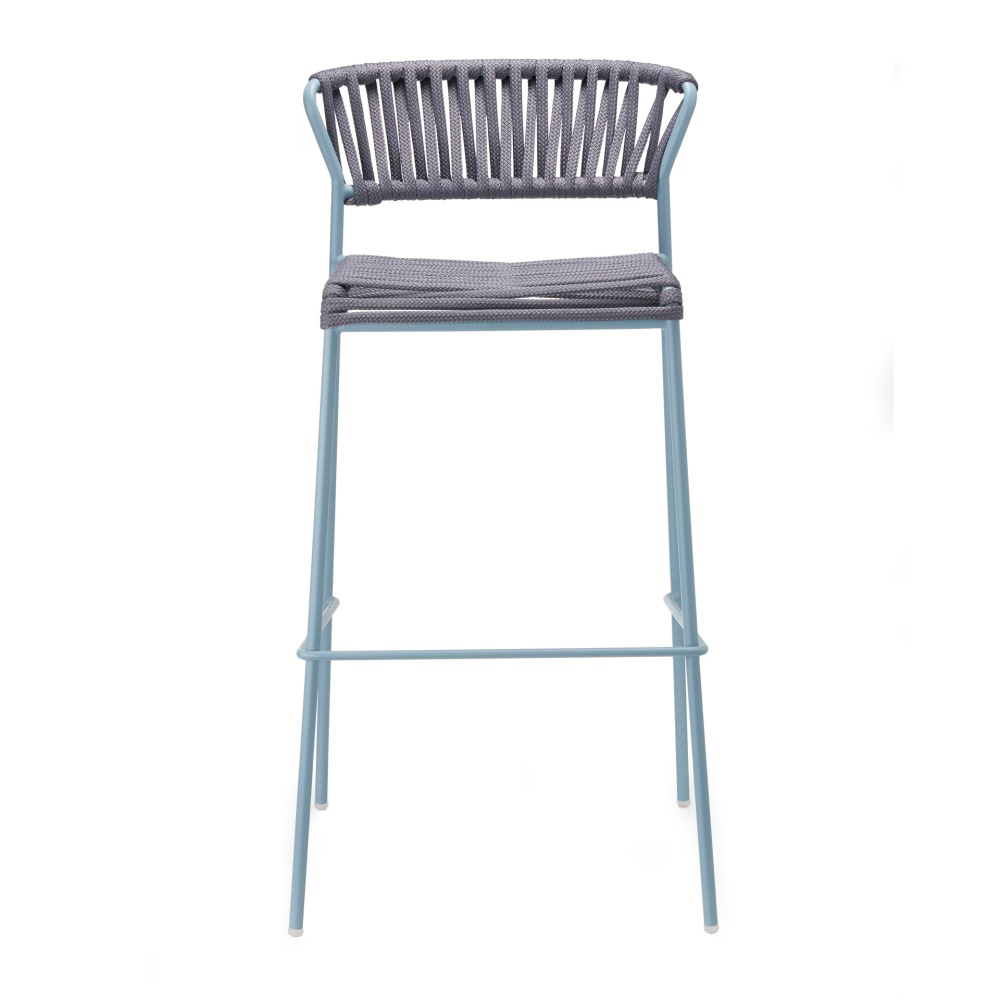 Stackable outdoor bar stool in steel and woven nautical rope H-2871 Lisa Filo