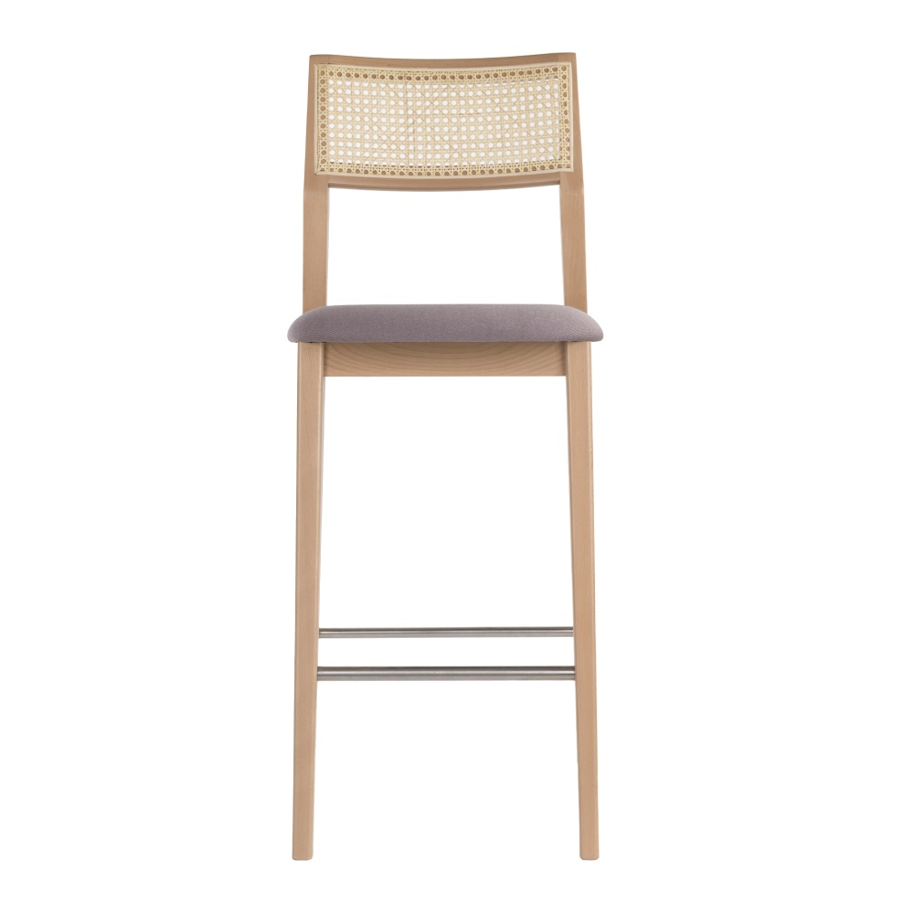 Beech cane back bar stool with upholstered seat H-Malla