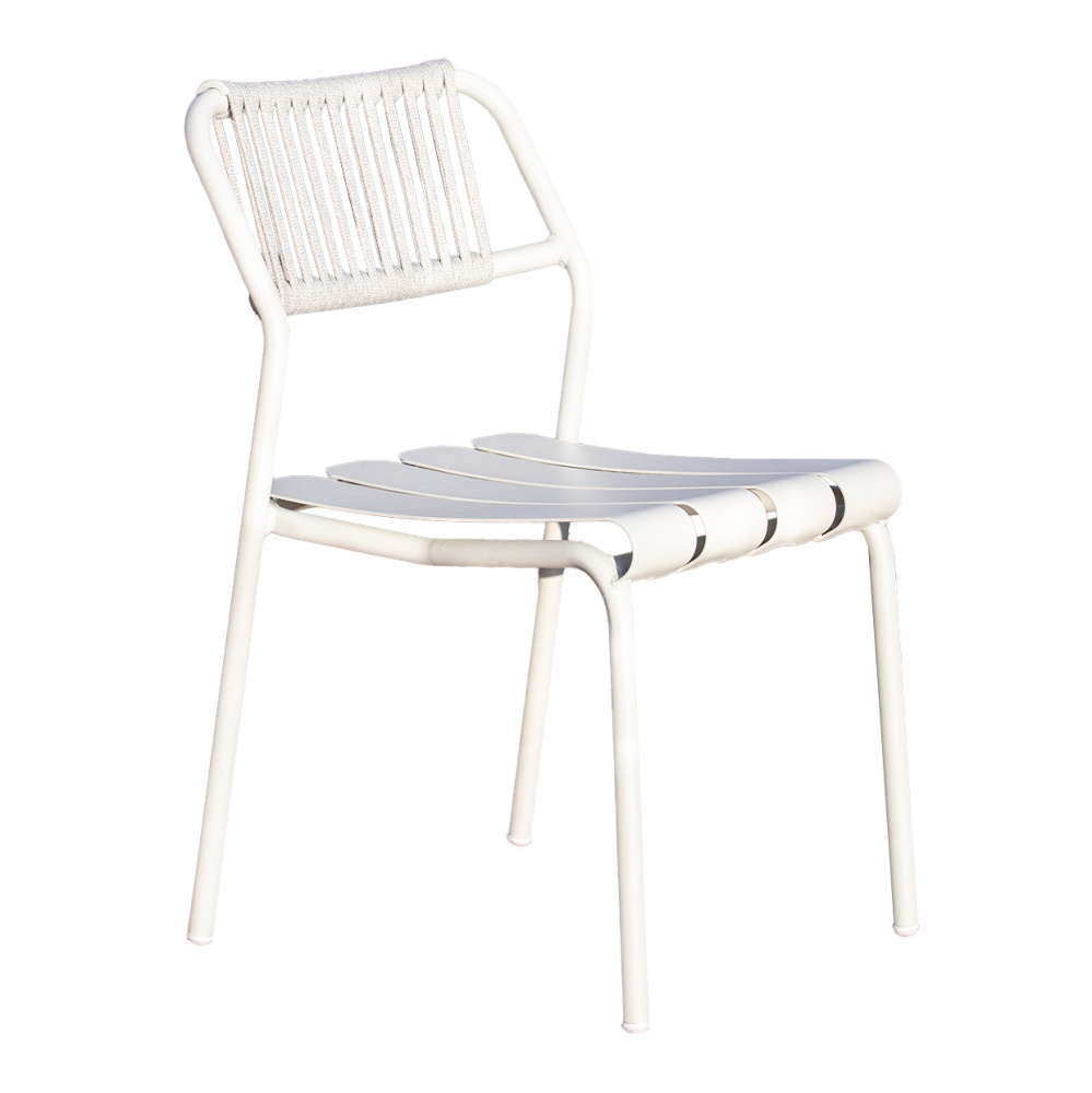 Stackable aluminium chair with weaven rope backrest Verdea