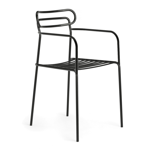 Metal stackable chair with armrests
