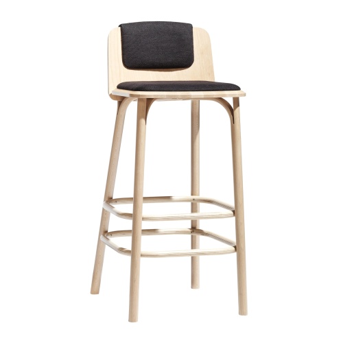 Restaurant upholstered bar stool with wooden legs